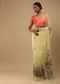 Pastel Yellow Saree In Organza With Floral Print On The Border And Pallu Along With Sequin Highlights Online - Kalki Fashion