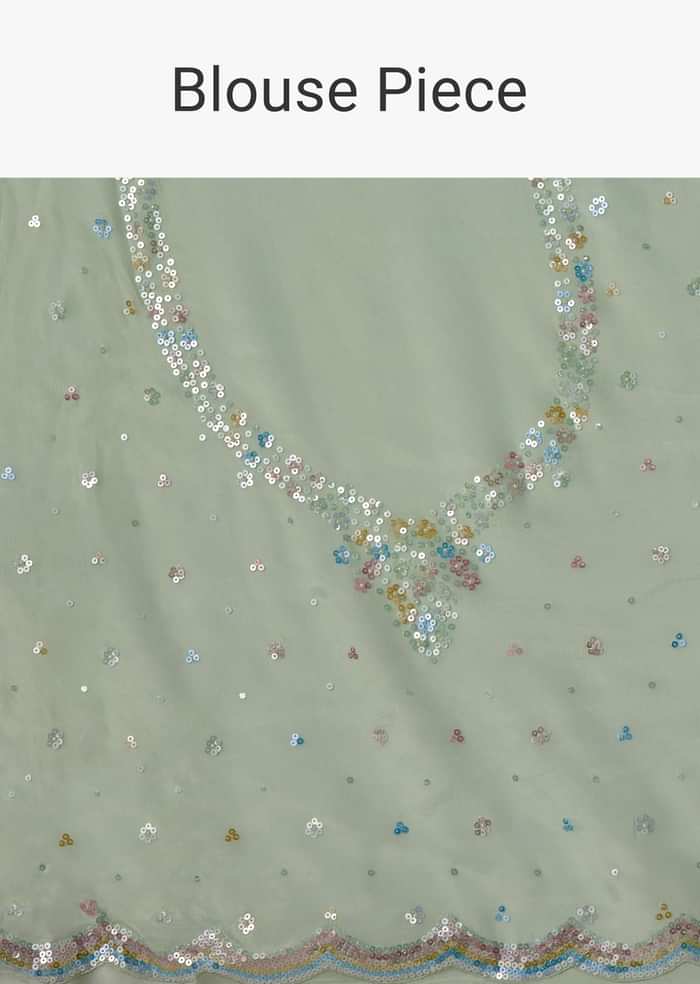 Minty Green Crepe Saree With Sequins