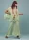 Pista Green Embroidered Pant-Top Set In Chinon