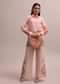 Pastel Peach Floral Printed And Sequin Worked Linen Co-ord Set For Summer