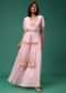 Pastel Pink Embroidered Jumpsuit in Crepe With Mirror Work
