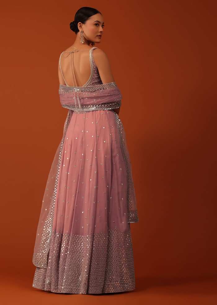 Pastel Pink Georgette Lehenga Set with Sequin Embroidery