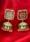 Peach and green shaded jadau earring with kundan work only on kalki