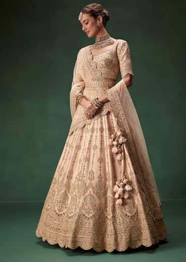 Peach Bridal Lehenga With Regal Embroidery And Single Dupatta Drape