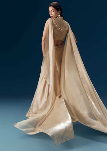 Peach Bridesmaid Organza Lehega with Cape