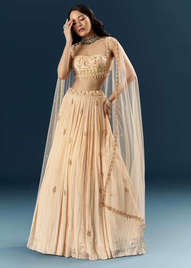 Peach Crepe Bridesmaid Lehenga With Heavy Embroidery