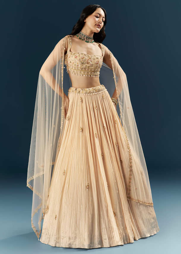 Peach Crepe Bridesmaid Lehenga With Heavy Embroidery