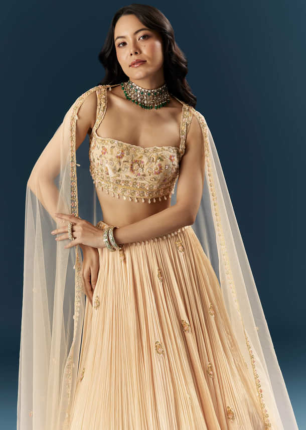 Peach Crepe Bridesmaid Lehenga With Heavy Embroidery