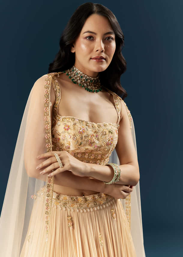 Peach Crepe Bridesmaid Lehenga With Heavy Embroidery