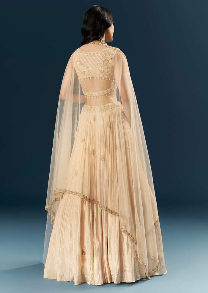 Peach Crepe Bridesmaid Lehenga With Heavy Embroidery
