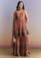Peach Crepe Sharara Suit With Indie Print And Stone Work