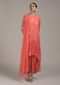 Peach Dhoti Suit With Flared Frill Kurti Embroidered Using Sequins And Thread In Floral Design
