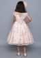 Peach Dress In Printed Organza With Handmade 3D Flower And Shawl Collar Neck Online - Kalki Fashion