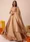 Peach Embroidered Blouse With Ruching Lehenga And Tassel Dupatta