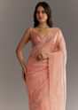 Peach Embroidered Organza Saree With Cutwork Scallop Border