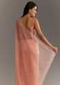 Peach Embroidered Organza Saree With Cutwork Scallop Border