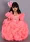Peach Fancy Ruffle Gown In Net With Embellished 3D Flowers On The Bodice Online - Kalki Fashion