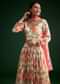 Peach Floral Printed Gown With Embellished Net Dupatta