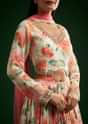 Peach Floral Printed Gown With Embellished Net Dupatta
