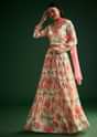 Peach Floral Printed Gown With Embellished Net Dupatta