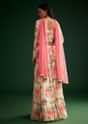 Peach Floral Printed Gown With Embellished Net Dupatta