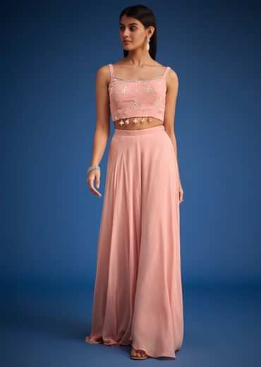 Peach Georgette Embroidered Cape Palazzo Set