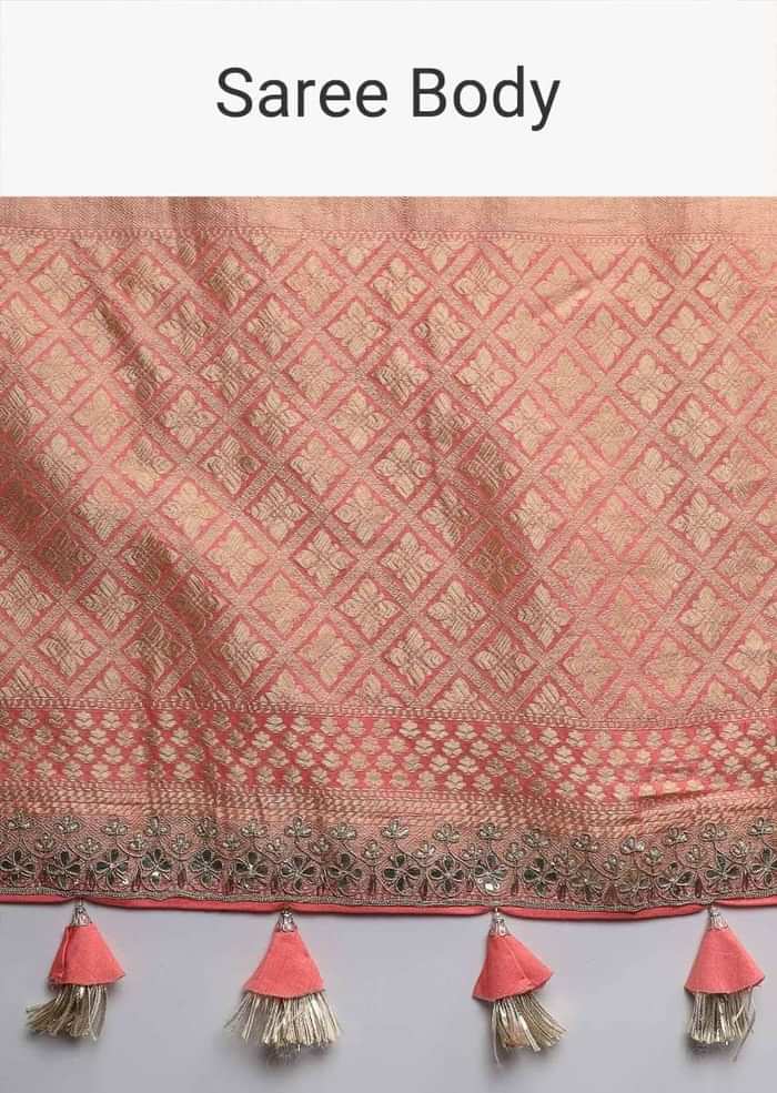 Peach Georgette Saree With Weaved Stripes All Over Online - Kalki Fashion