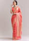 Peach Georgette Woven Saree With Floral Jaal And Heavy Border