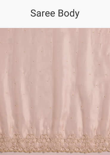 Peach Glass Tissue Saree With Cutdana And Beads Scallop Border