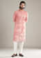 Peach Kurta Set For Men With Floral Print