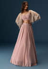 Peach Lehenga With Embroidered Blouse And Coordinating Cape