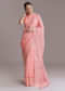 Peach Linen Handwoven Saree With Resham Embroidery