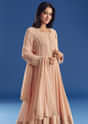 Peach Moti Beads Georgette Anarkali Set With Tassel Dupatta
