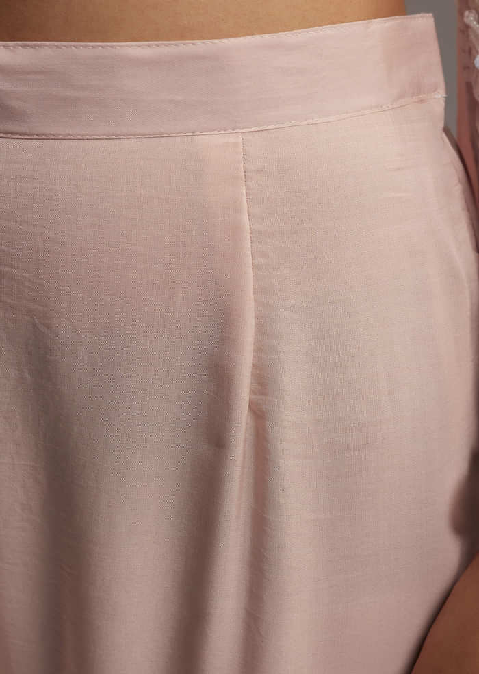 Peach Organza Kurta Set With Thread And Moti Work