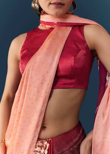 Peach Printed Saree with Blouse Fabric