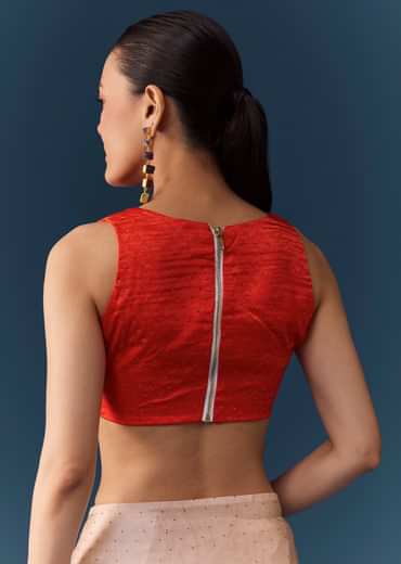 Peach Printed Satin Saree with Blouse Fabric