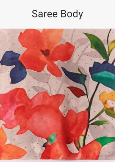 Peach Printed Satin Saree with Blouse Fabric