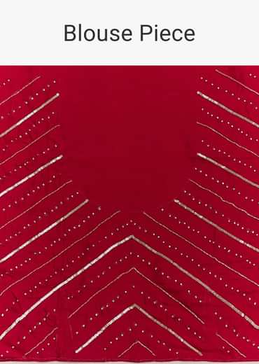Peach Red Shaded Tissue Saree With Cutwork Scallop Border