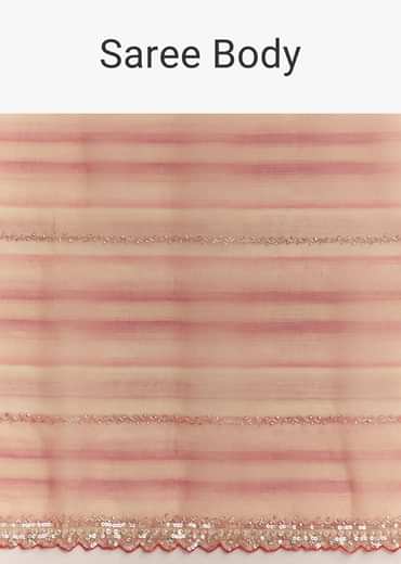 Peach Red Shaded Tissue Saree With Cutwork Scallop Border