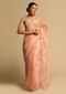 Peach Saree In Organza With Foil Printed Floral Buttis And Scalloped Mirror Border Along With Unstitched Blouse Online - Kalki Fashion