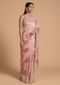Peach Saree In Satin Crepe With Floral Print And Gotta Patti Embroidered Border Online - Kalki Fashion