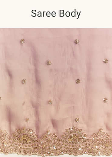 Peach Shaded Tissue Saree With Heavy Embroidered Blouse