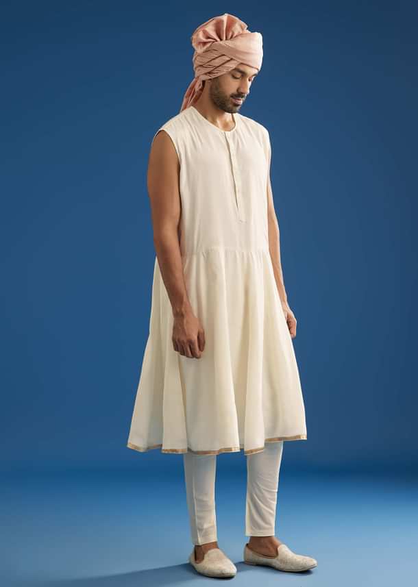 Peach Silk Groom Sherwani Set With Thread And Zardosi Work