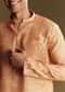 Peach Silk Kurta Set With Mandarin Collar