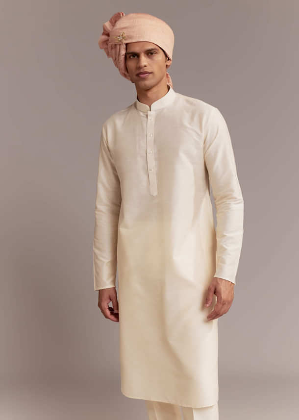 Peach Silk Sherwani For Groom With Floral And Paisley Motifs