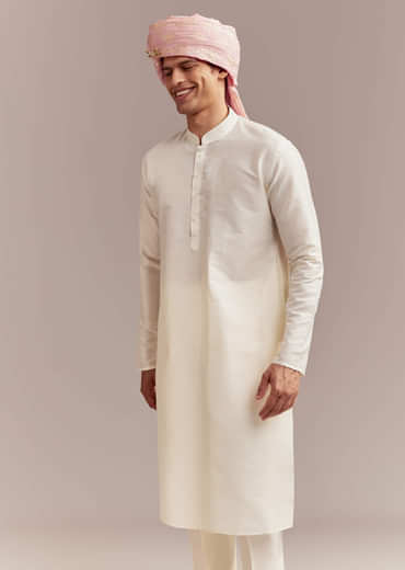 Peach Silk Sherwani For Groom With Pastel Floral Embroidery