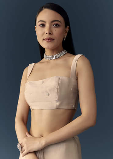 Peach Tissue Organza Cutwork Saree with Unstitched Blouse Fabric