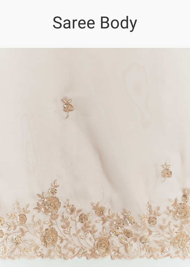 Peach Tissue Saree With Floral Moti And Cutdana Embroidery