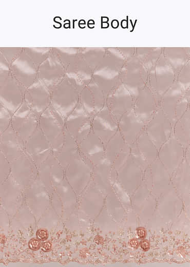Peach Tissue Saree With Geometric Embroidery