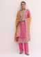 Peach Pant Set In Silk With Mirror Work